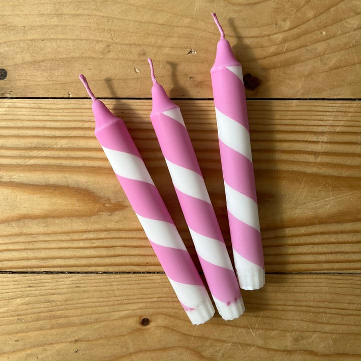 True North Chandlers - Candles - Wholesale Tapered Candle/Candlestick - Rose & White Helter Skelter Candle