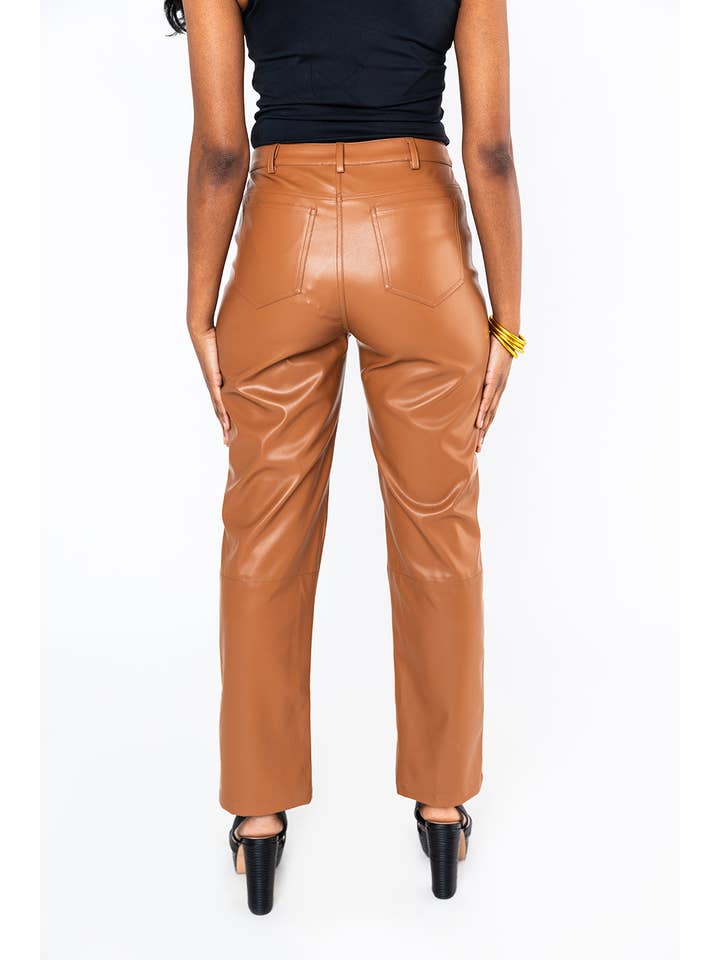 BuddyLove - Wholesale Pants - Women's - Gomez Camel Vegan Leather High Waisted Ankle Pant