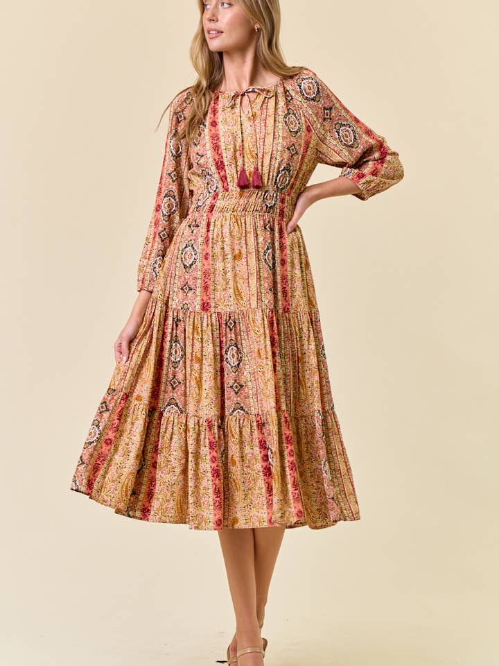 Textured Woven Split V-Neck Midi Dress - 27859D for wholesale by Doe and Rae