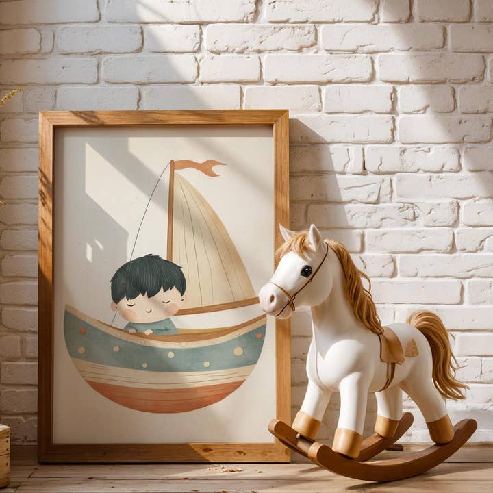 Impressão em Aquarela - Cena de Veleiro - Tom Neutro por atacado de Artsriver