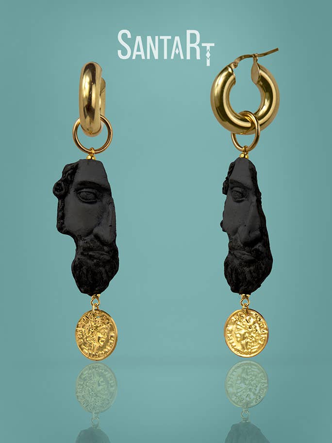 Boucles d’oreilles noires style antique romain pour la vente par Santart