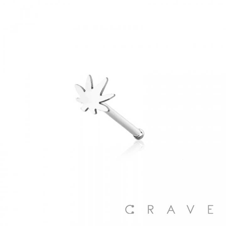 CRAVE - Vente Anneau de nez - TÊTE PLATE DE MARIJUANA ACIER CHIRURGICAL 316L NEZ OS2