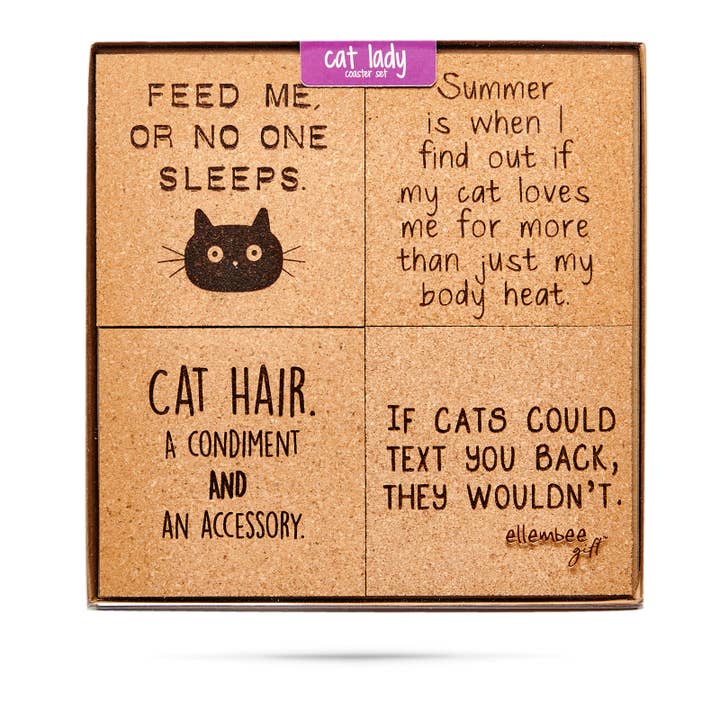 ellembee gift - Wholesale Coasters - Cat Lady | Themed 4 Piece Cork Coasters Gift Box Set