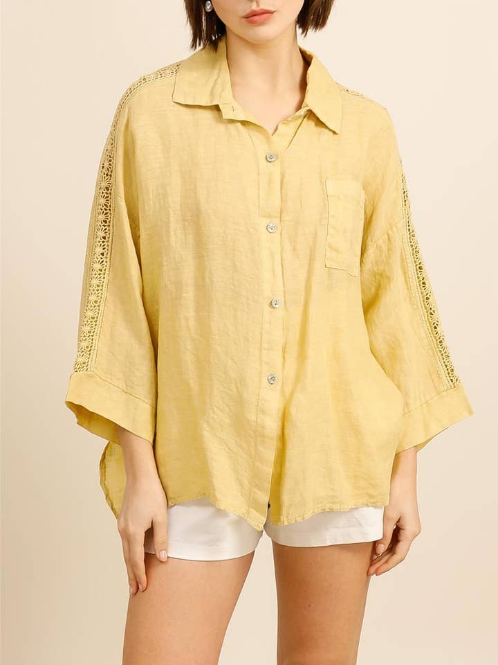 Oversized Linnen Blouse - Haak- en Macramédetails Art 4551 voor wholesale door Nota bene