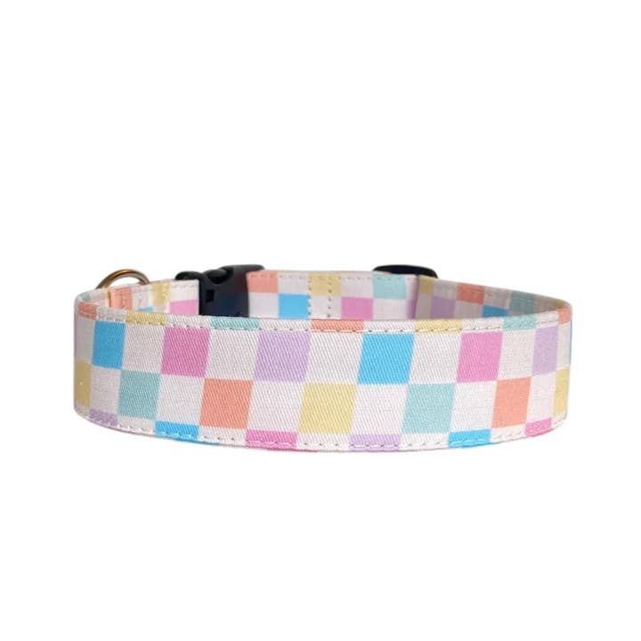 Pastel Check Dog Collar by Duke & Fox® for wholesale by Duke & Fox