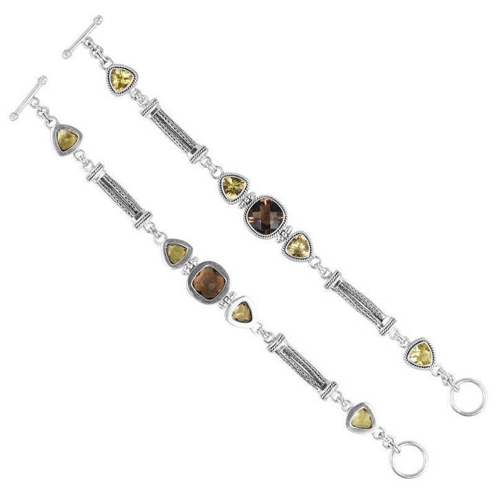 Bracelet à maillons structuré en argent sterling avec quartz citron et quartz fumé SB-1911-CO1 – Collection en gros pour la vente par Bali Designs