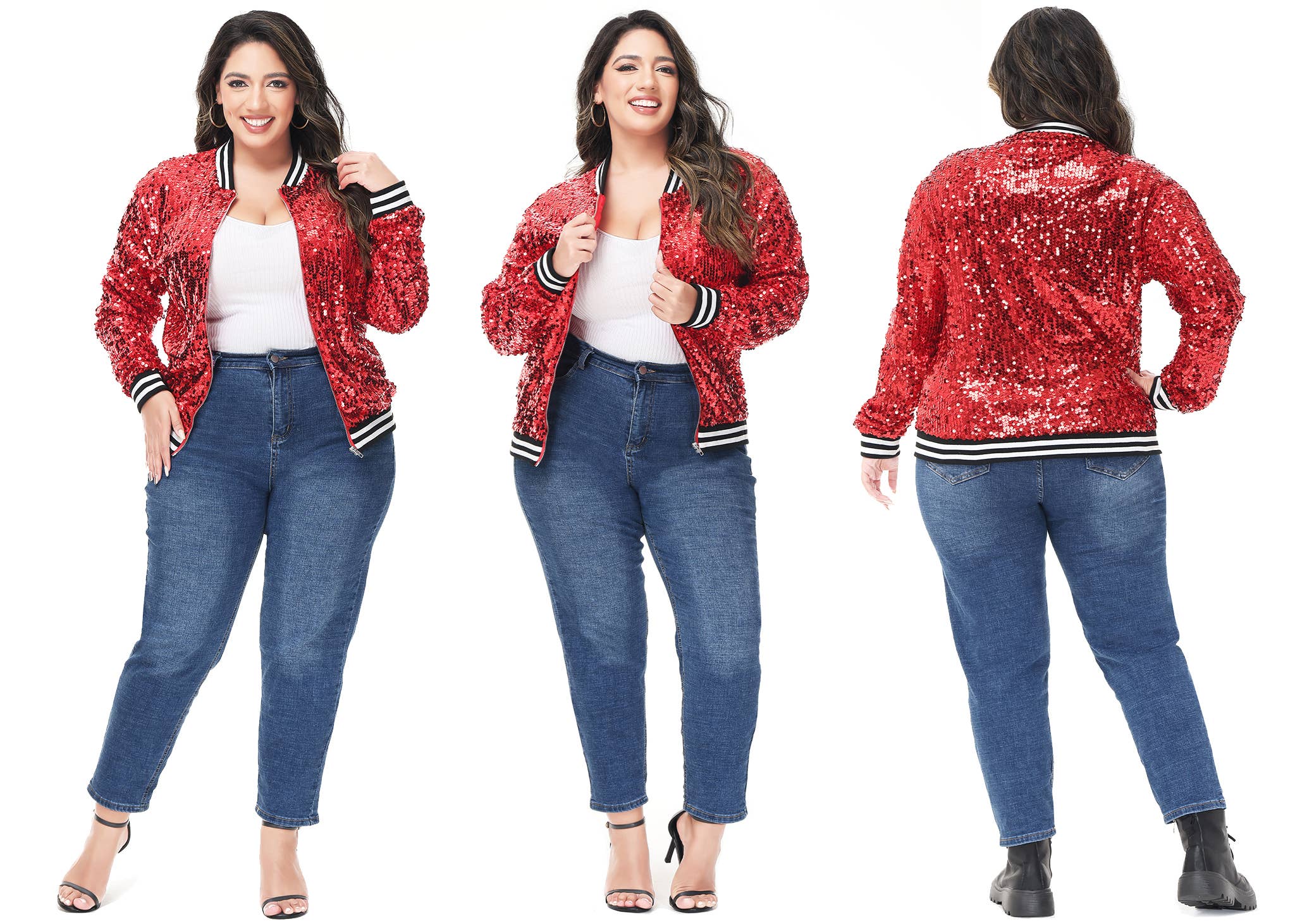 Anna Kaci Wholesale - Wholesale Bomber Jacket - Women's - Plus Size Sequin Bomber Jacket68
