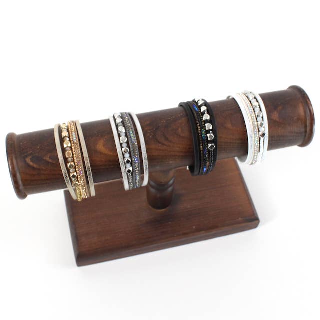 Pretty Persuasions - Wholesale Bangle Bracelet - B22073 Stud Bead Decor PU Leather Wrap Bracelet
