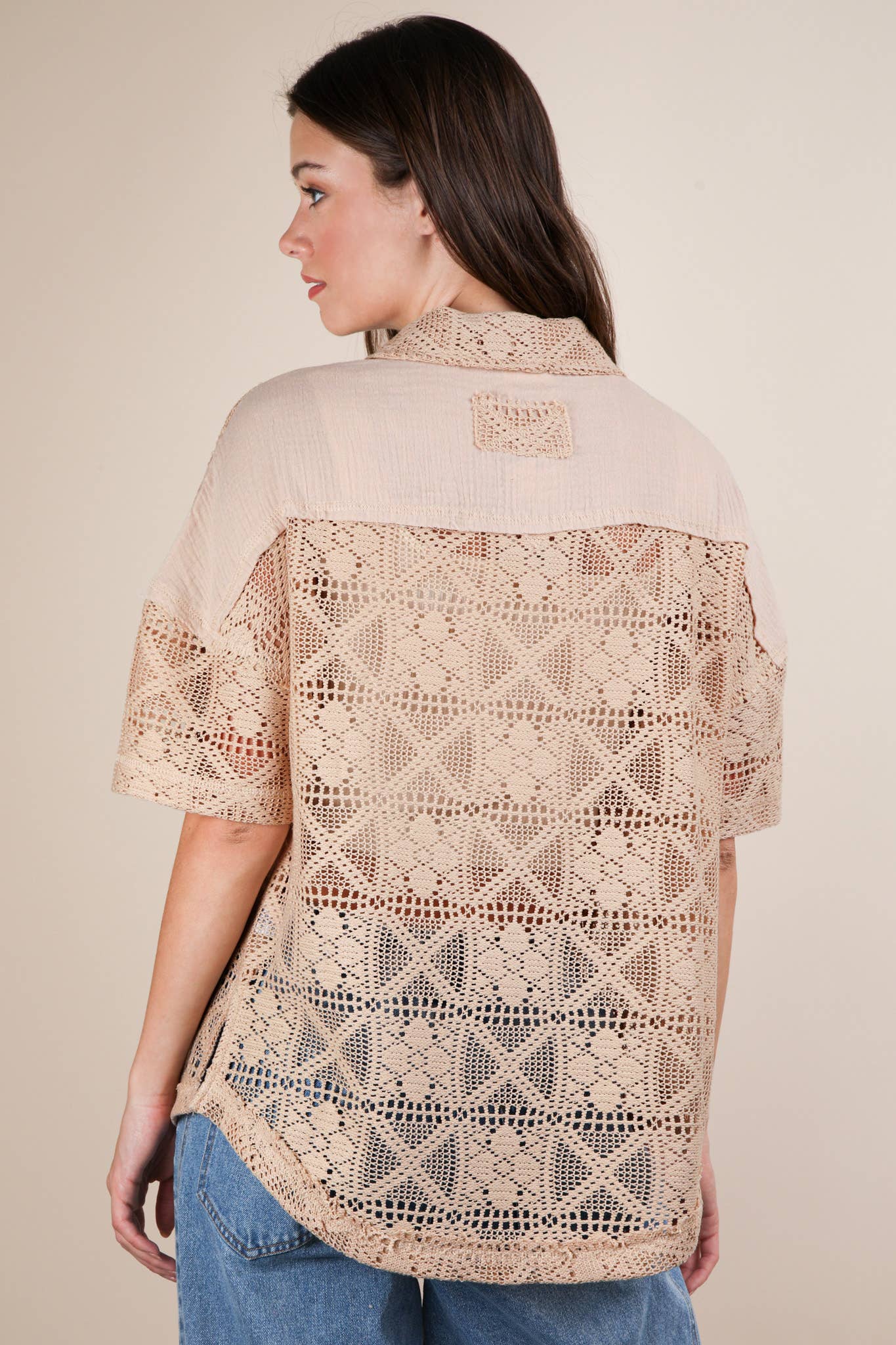 VERY J - Wholesale Jacket - Women's - NT12083-Oversized Crochet Button Down Shirt Top18