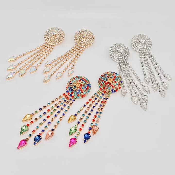 Brincos Rhinestone Colorido Coudelaria Tassel por atacado de Mio Queena