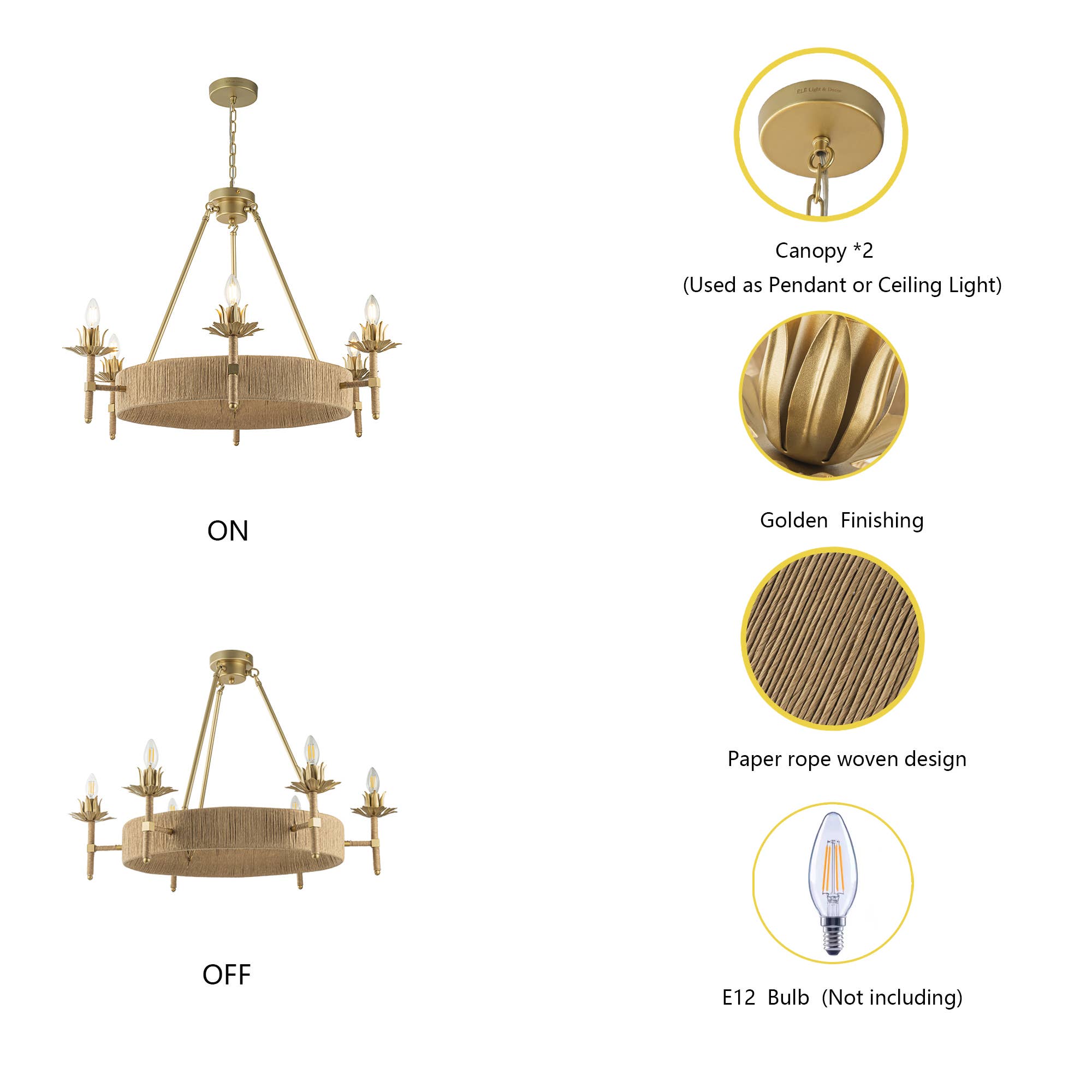 ELE Light & Decor - Wholesale Chandelier/Hanging Light - Aleena 6-Light Gold Farmhouse Woven Wagon Wheel Chandelier6
