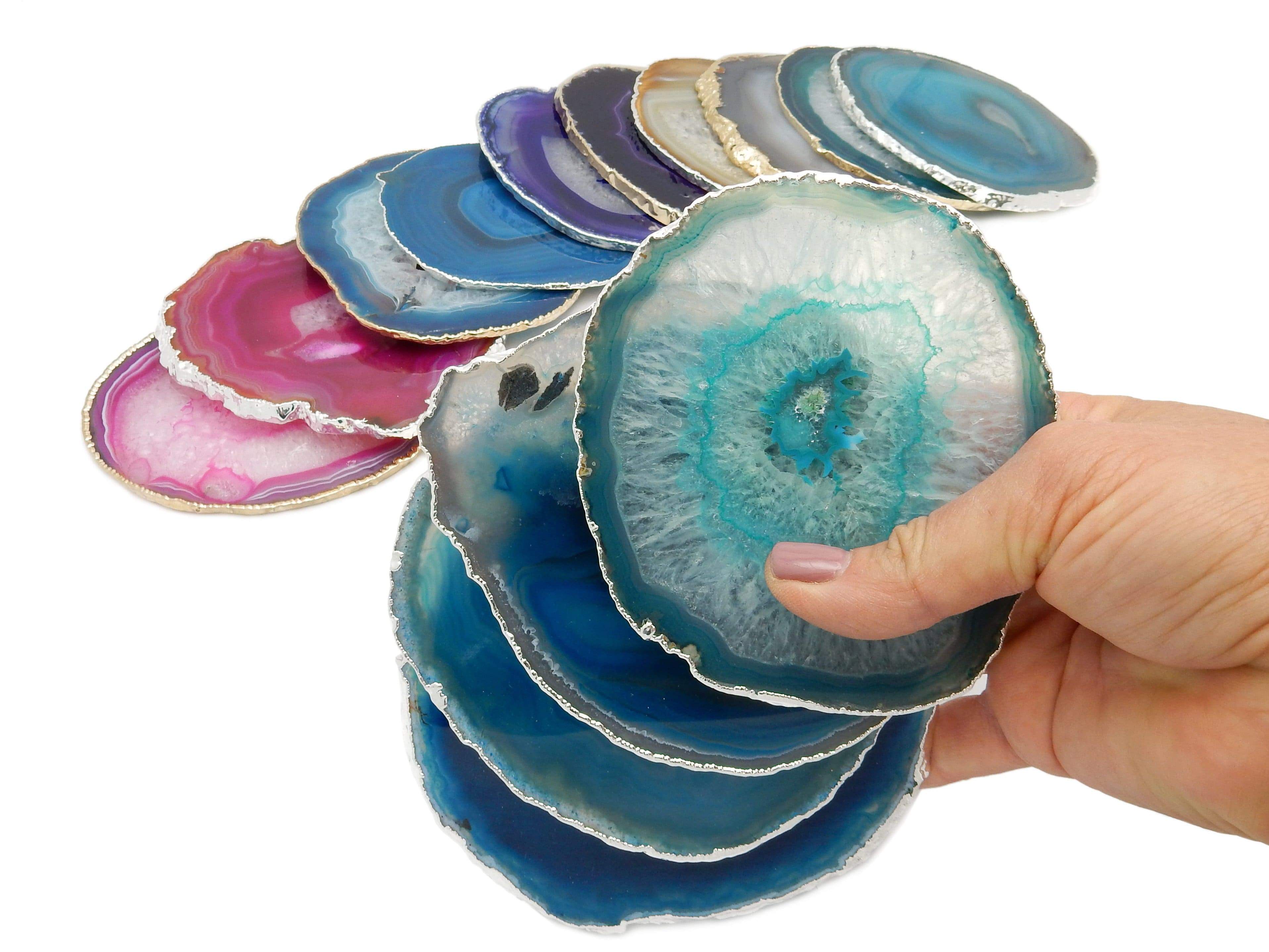 Rock Paradise - Wholesale Coasters - Set of 4 Agate Crystal Coasters Gold /Silver Electroplated 6