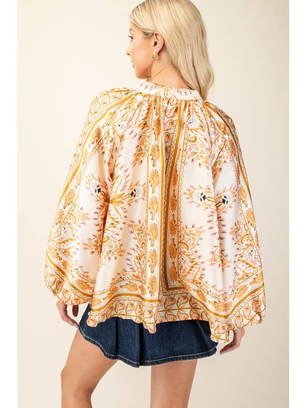 Vanilla Monkey - Wholesale Blouse - Women's - Mirrored Scarf Print Blouse