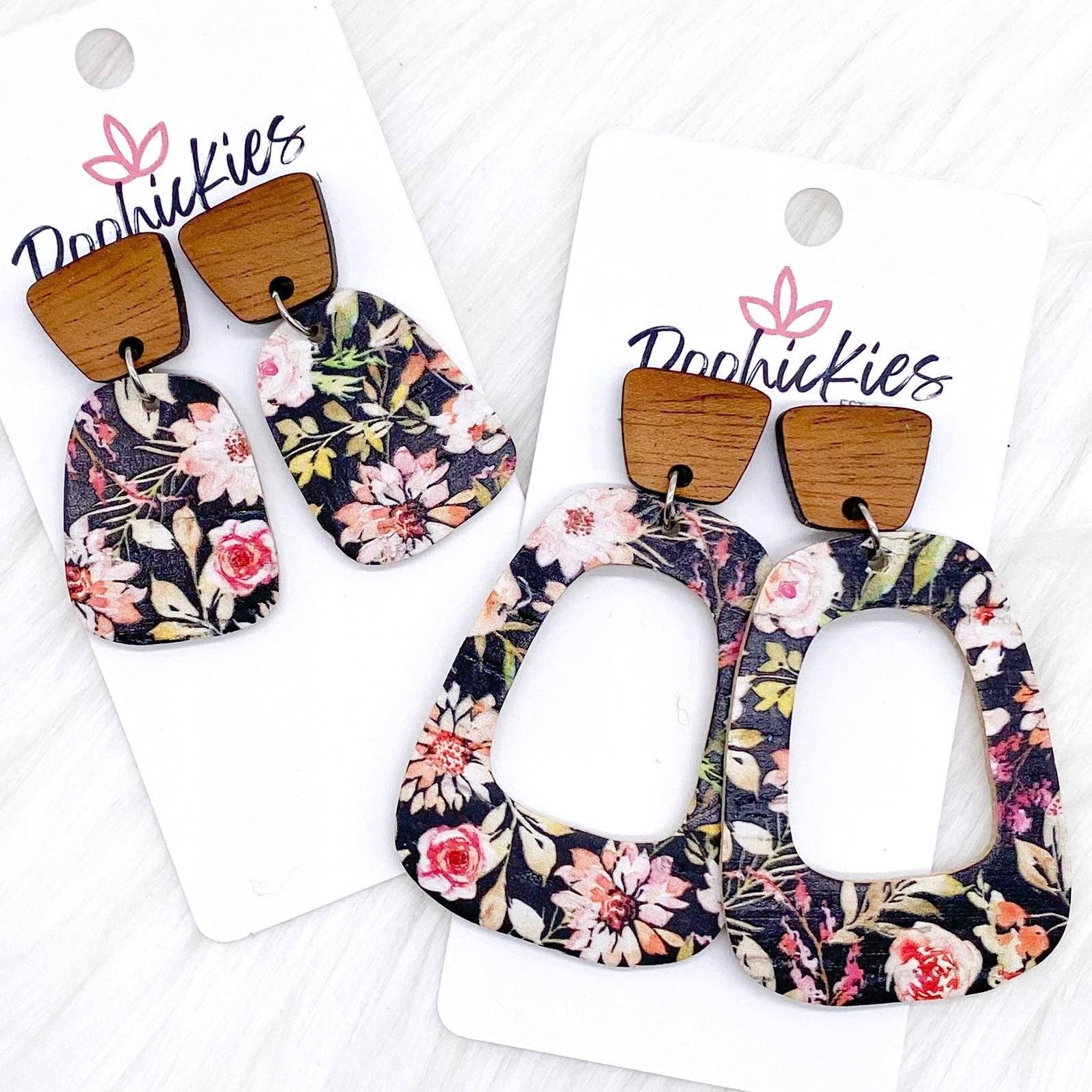 Doohickies – wholesale Dangle earrings – Cherry Wood & Dahlia Black Floral Bell Collection -Earrings1