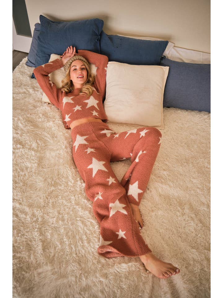 Blue B - Wholesale Lounge Set - Women's - 34100SET-1 - Soft Cozy Star Print Sweater with Pants