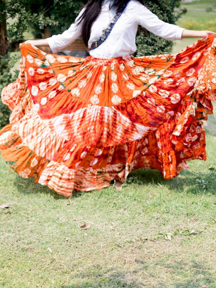 Jaipur Fusion Skirt Orange Burgundy for wholesale by Senoritas Tribal Designs