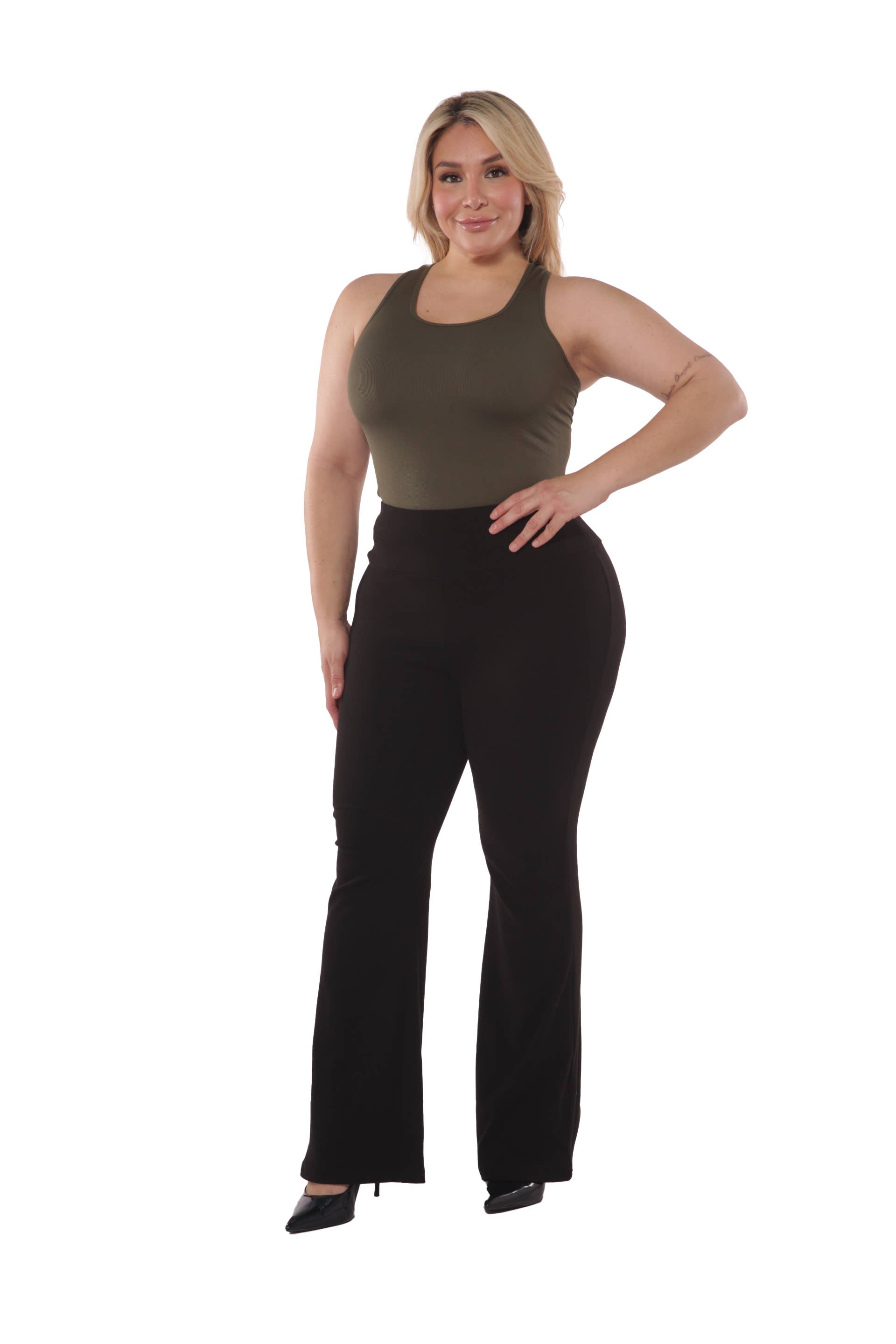 REDFINCH APPAREL INC - Wholesale Pants - Women's - Womens Plus Size High Waist Soft Brushed Flare Pants10