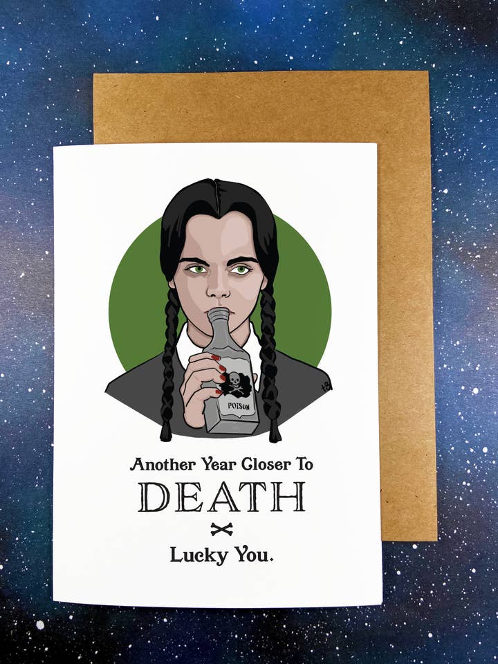 Biglietto di auguri di compleanno di mercoledì Addam per la vendita all'ingrosso da parte di The Red Swan Shop