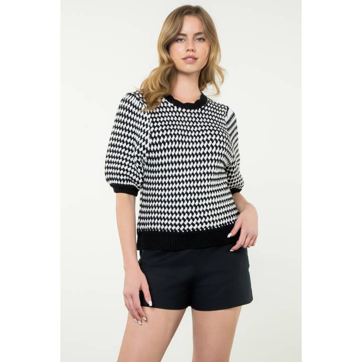 Textured Puff Sleeve Knit Top for wholesale by THML