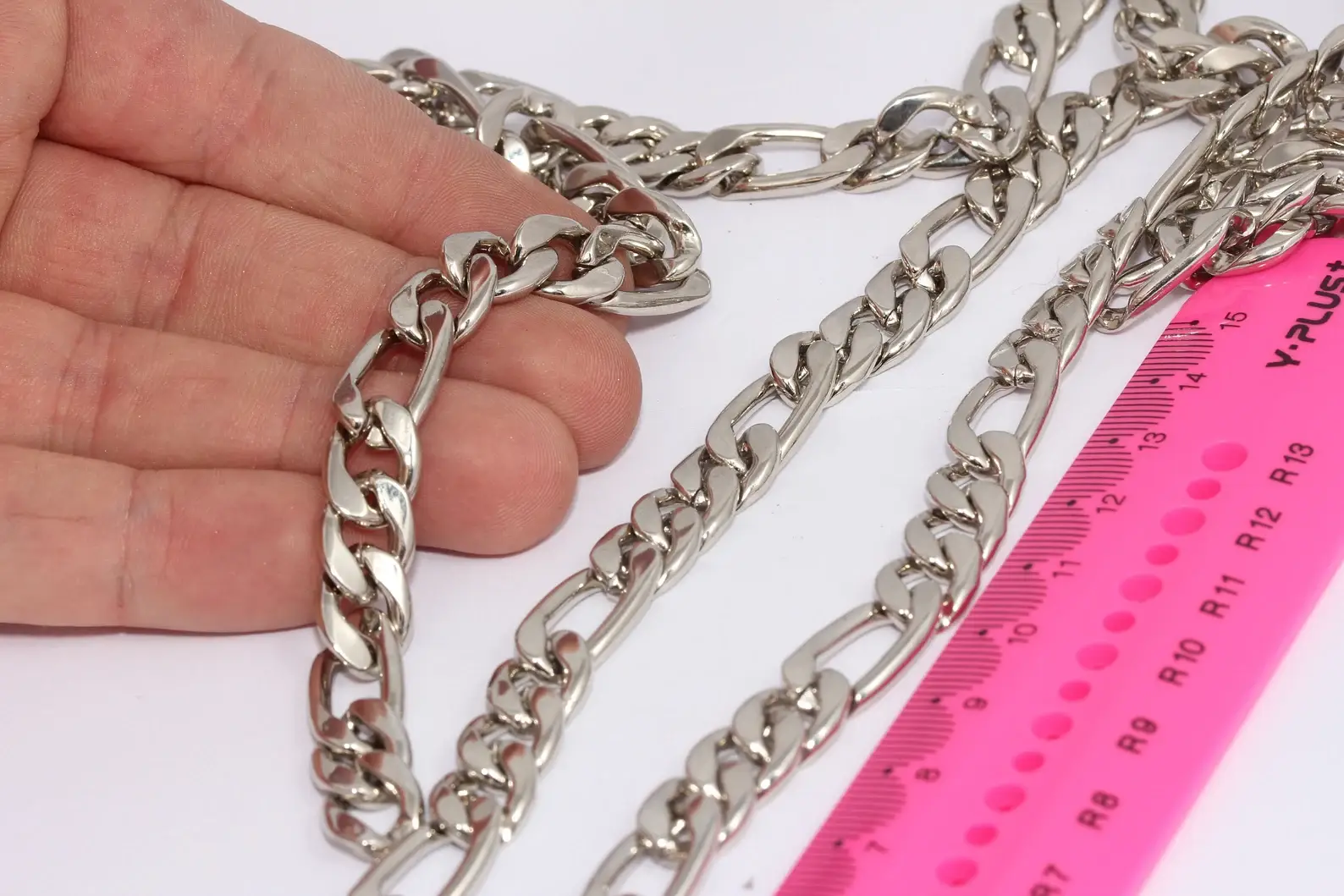 QueenJewelryM - Wholesale Link & Chain Necklace - 9x19mm Rhodium Plated Soldered Curb Figaro Chain, CHK6520
