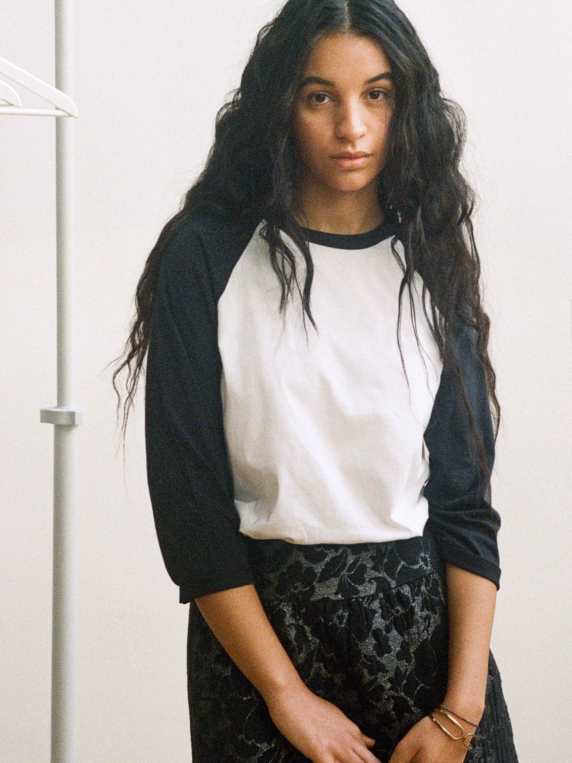 Washed Black Relaxed-Fit Raglan Baseball T-shirt - Black/White for wholesale on Faire0