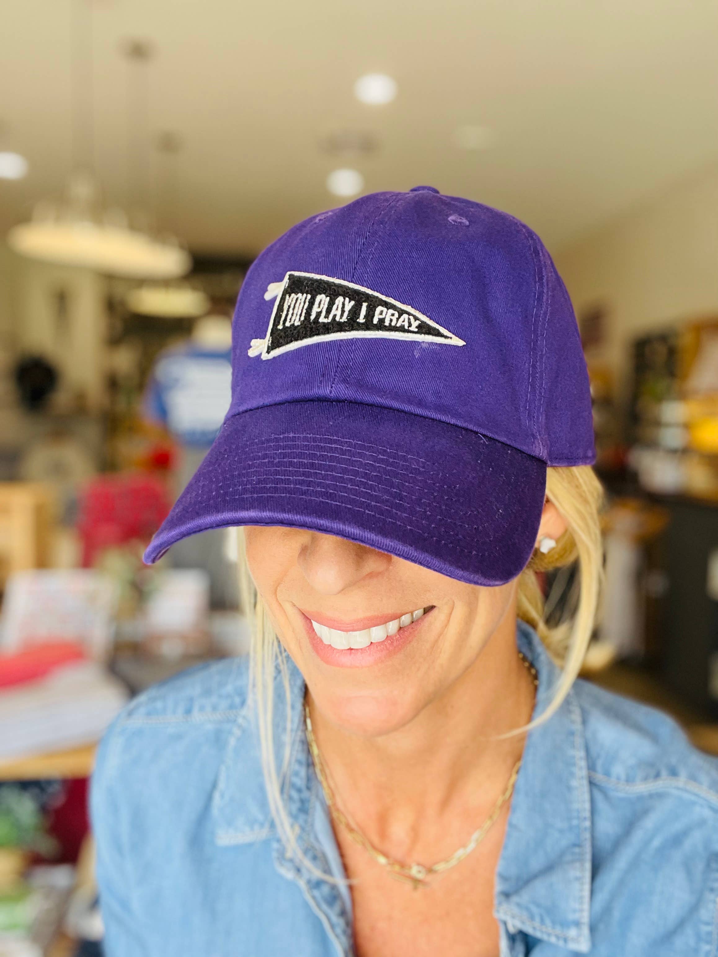 You Play I Pray - Wholesale Baseball Cap - Women's -  Pennant Flag Hat | Sports School Color | GameDay Hat1