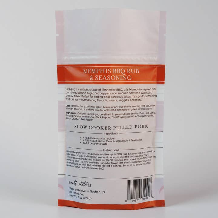 Salt Sisters - Wholesale Rub - Rub & Seasoning Mix - Memphis BBQ - 3 oz1