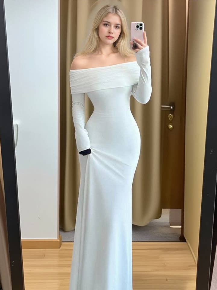 CWDMD01233_OFF SHOULDER BODYCON DRESS WOMEN ELEGANT FALL for wholesale by NINEXIS