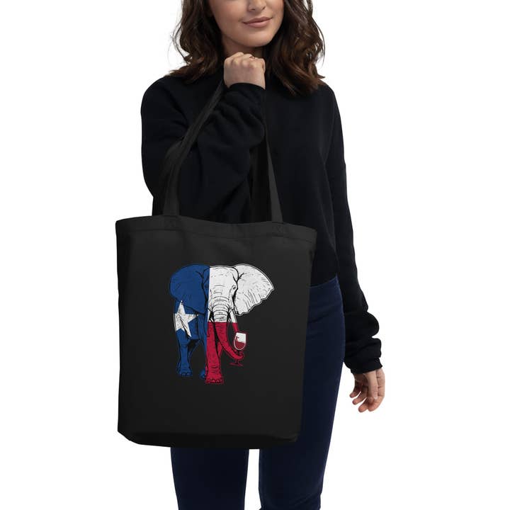 Elephants Drink Wine Too! Eco Tote Bag for wholesale by Mixed Texan Store