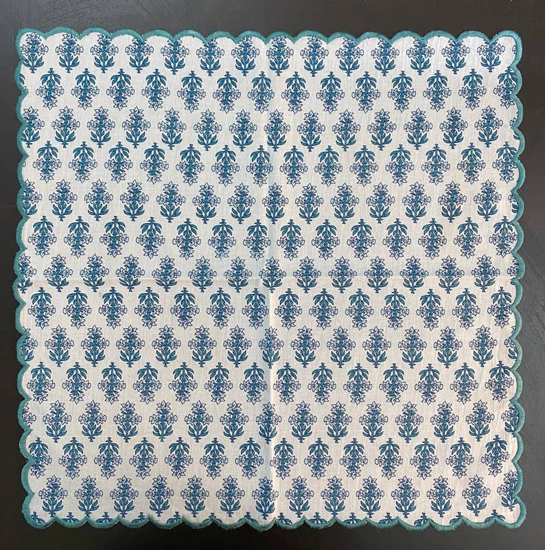 Fabricrush - Wholesale Dinner & Cloth Napkin - Powder Blue Ocean Blue Scalloped Embroidery Cotton Napkins2