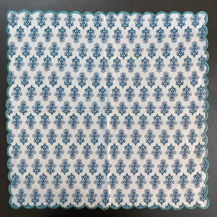 Fabricrush - Wholesale Dinner & Cloth Napkin - Powder Blue Ocean Blue Scalloped Embroidery Cotton Napkins2