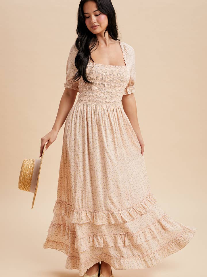 SMOCKED FLORAL MAXI DRESS for wholesale by In Loom