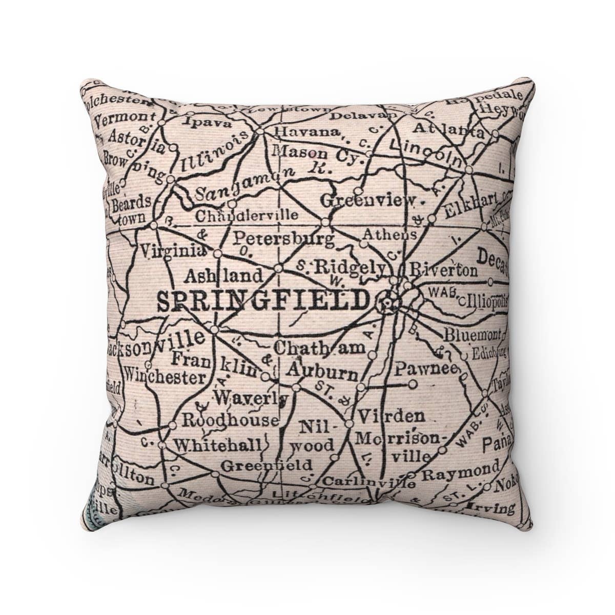 Daisy Mae Designs - Wholesale Throw/Decorative Pillow - Springfield Illinois Map Pillow – 18" Square Throw Pillow0