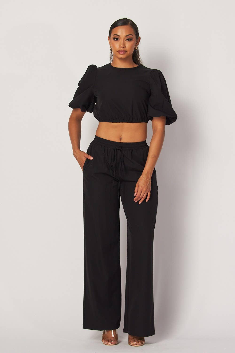 Hot & Delicious – wholesale Top & pants set (NOT Loungewear) – Women's – Tori Bubble Sleeve Crop Top & Pants Set (HDC32475)6