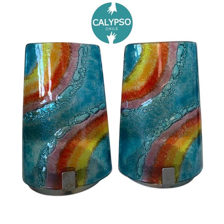 Calypso Chile - Wholesale Candle Holder - Shabbat Rainbow Candlesticks - Handmade Fused Glass Judaica0