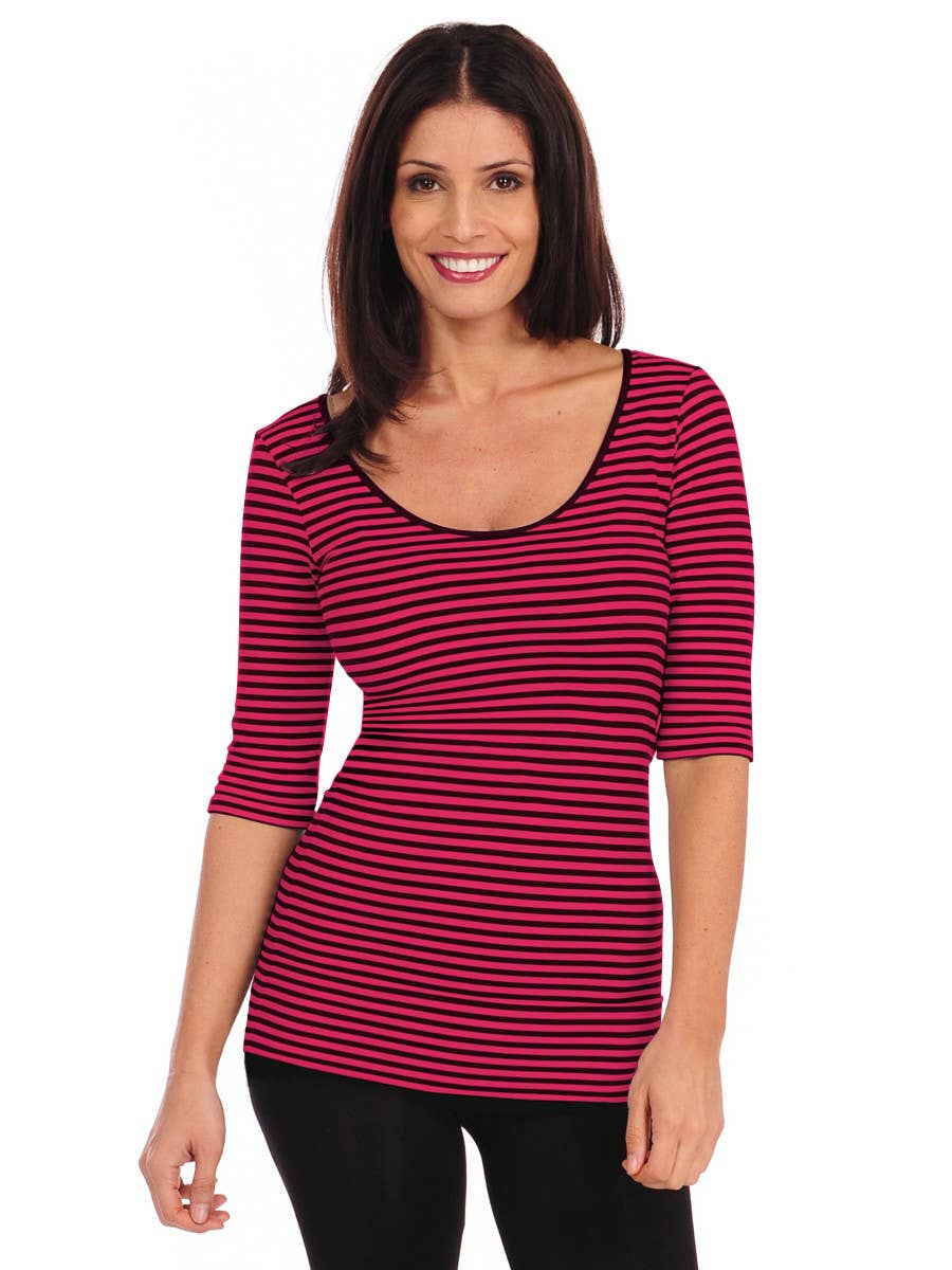 TINA Stephens Italy/Tees By Tina - Wholesale Knit Top - Women's - Micro Stripe Reversible Ballet Sleeve (605MS)1