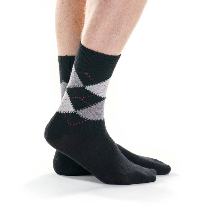 Black Cashmere Wool Intarsia Crew Socks for wholesale by FIL DE JOUR