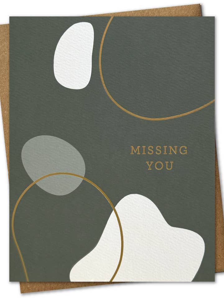 LUXE | Biglietto Missing You moderno in lamina dorata verde per la vendita all'ingrosso da parte di The Card Bureau