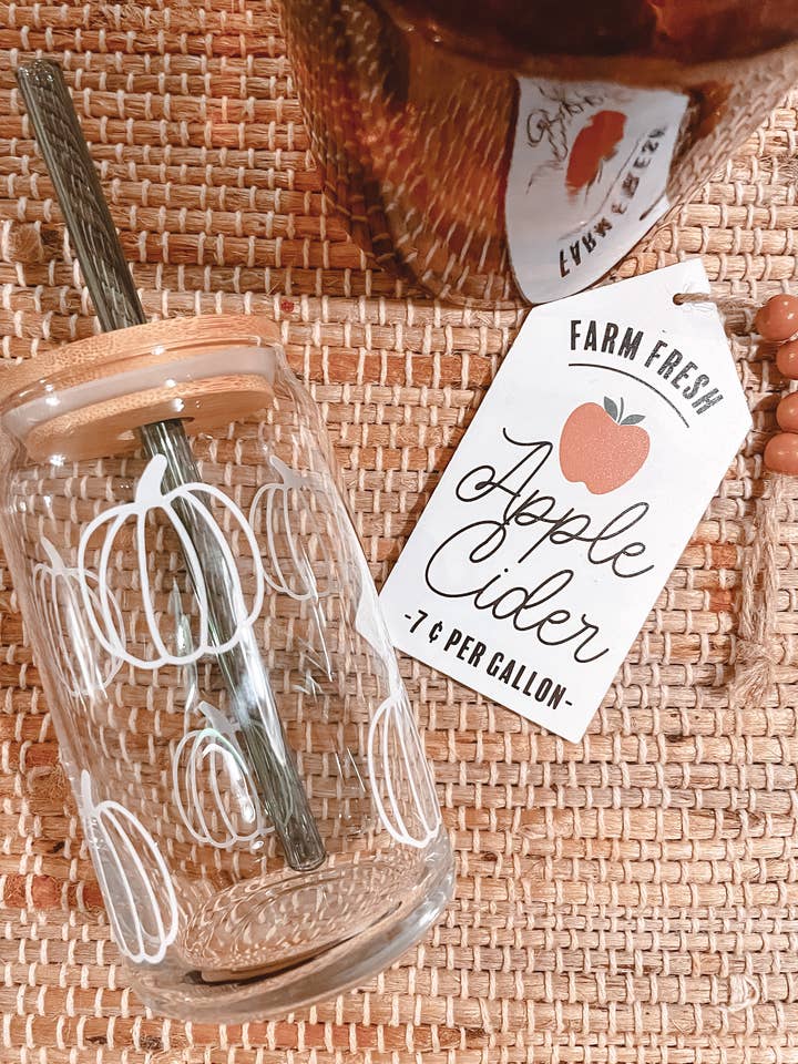 Simple Pumpkin Fall Halloween Coffee Can Glass Mug for wholesale by Wild Souls Co