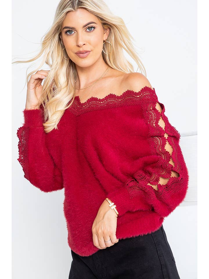 Sweet Lovely by Jen - Wholesale Knit Sweater - Women's - SW207 LACE V-NECK SWEATER60