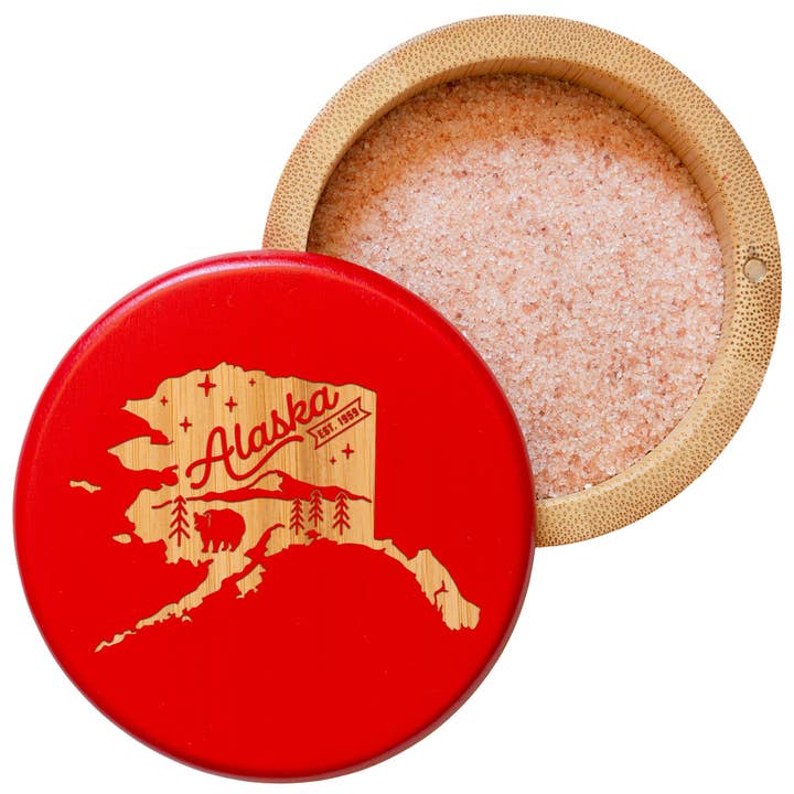 Totally Bamboo Red Salt Cellar with Engraved State Artwork for wholesale by Totally Bamboo