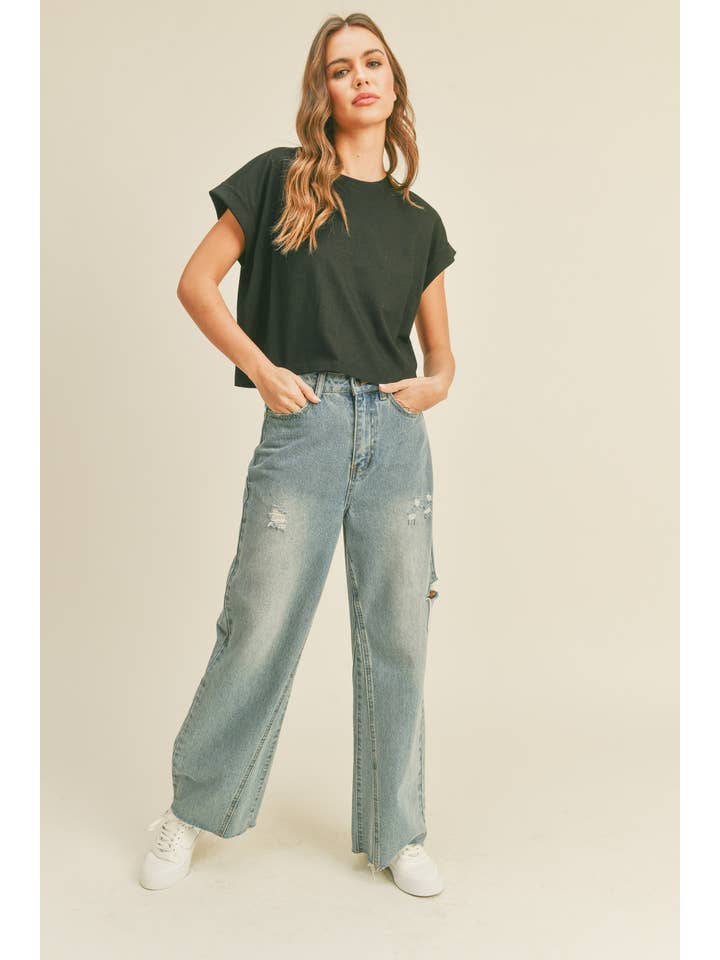 MIOU MUSE - Vente Chemisier – femme - T2263 HAUT À MANCHES BOUTONNÉES ET COL ROND3