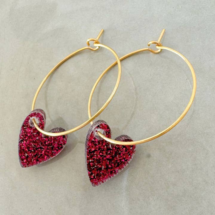 Earrings Hoops Lume Charms Festive | Hearts - Wine for wholesale by vanMauZ
