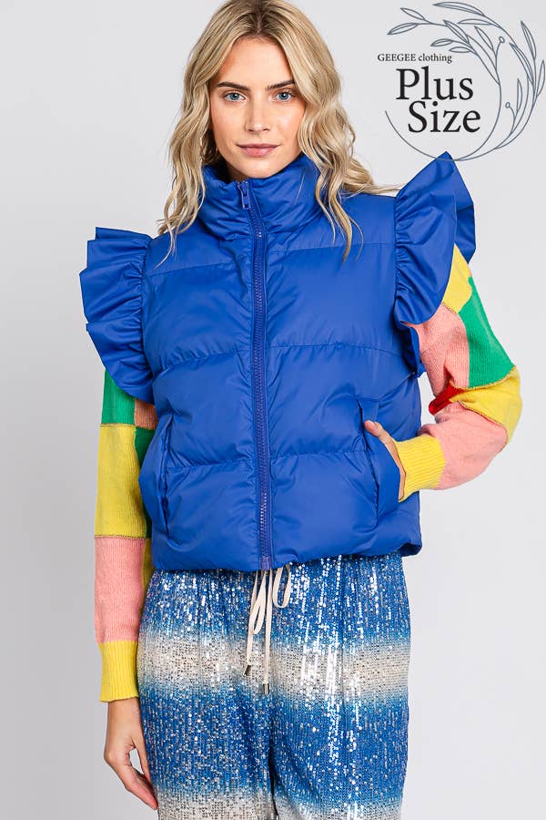 GeeGee x Lovelo - Wholesale Outerwear Vest - Women's - Plus Ruffled Sleeve Puffer Vest, MJ4501PL13