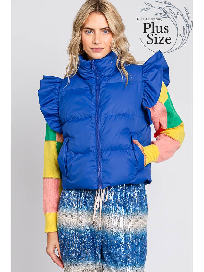 GeeGee x Lovelo - Wholesale Outerwear Vest - Women's - Plus Ruffled Sleeve Puffer Vest, MJ4501PL13