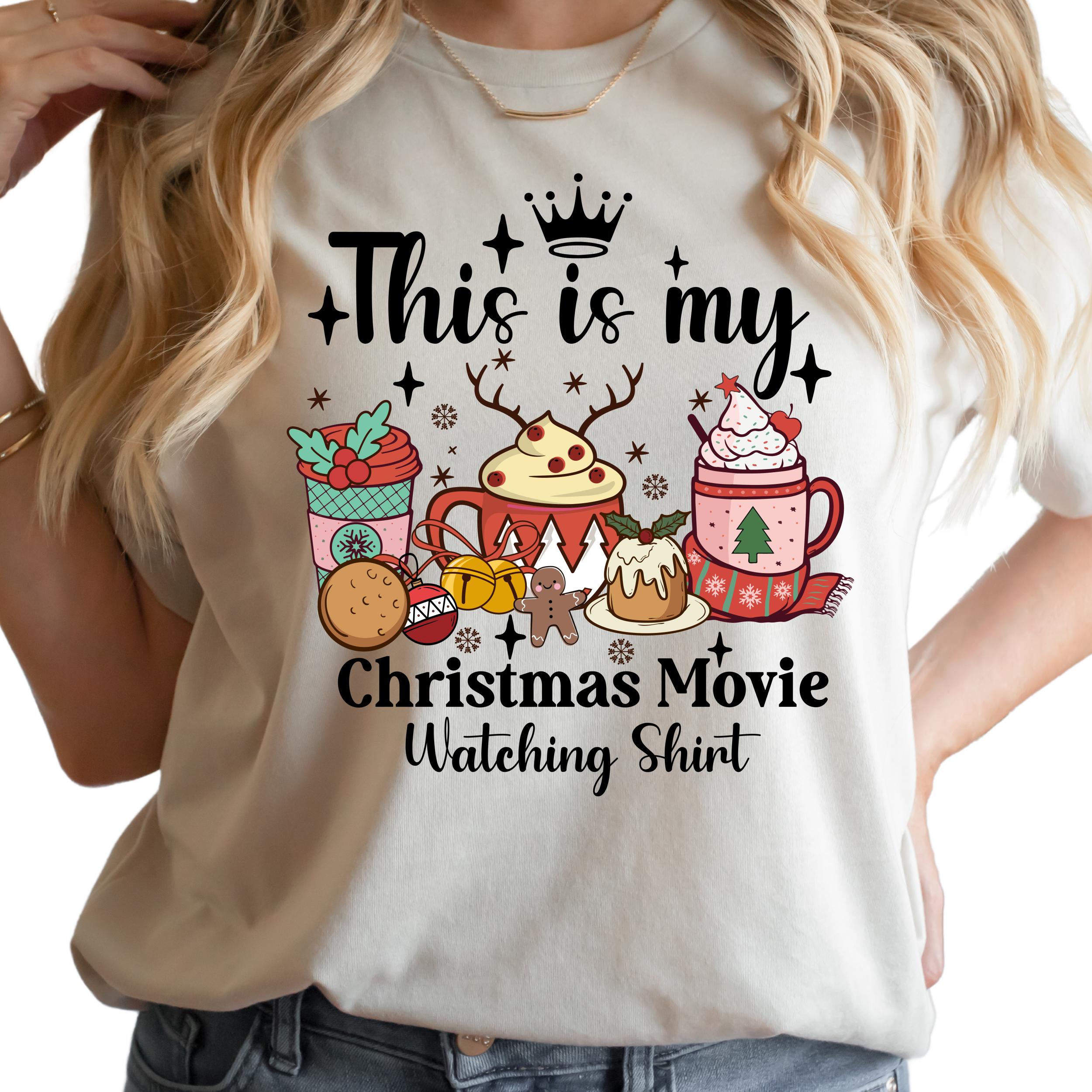 Epic Life  - Designed – wholesale Sweatshirt med tryck - Dam – Detta är min julfilmtittarskjorta | Mysig semestertopp | Julklapp till filmälskare | Festlig familjekväll | Hot Cocoa Tee1