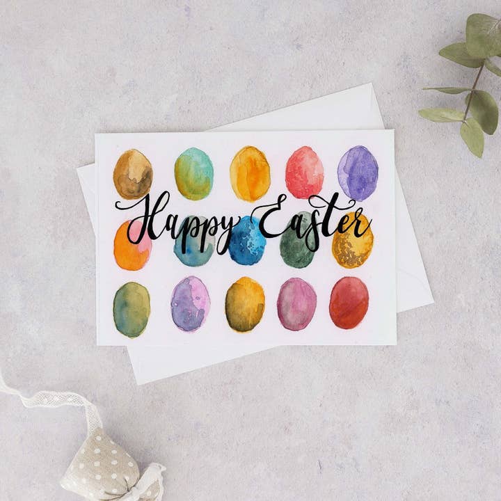 Happy Easter - Easter Eggs Card for wholesale by Wild Juniper Art Studio