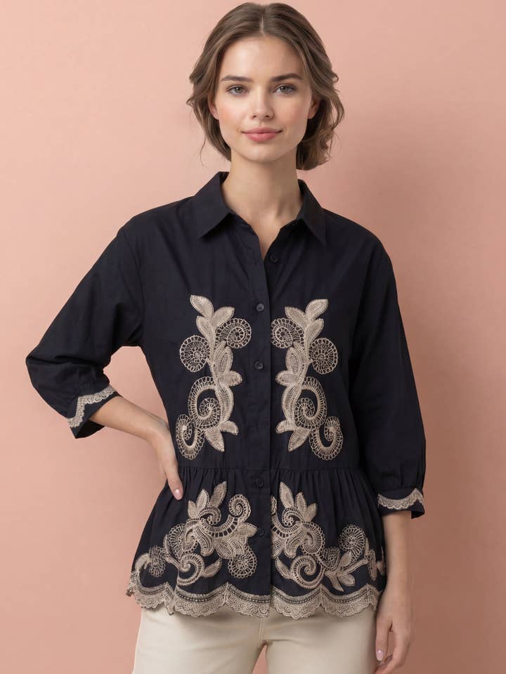 NY0037 EMBROIDERED TUNIC TOP for wholesale by N by Nancy