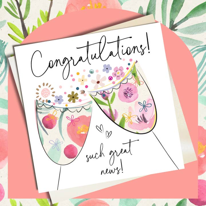 congratulations! such great news! - glasses Greeting Card for wholesale by Katie Phythian Design