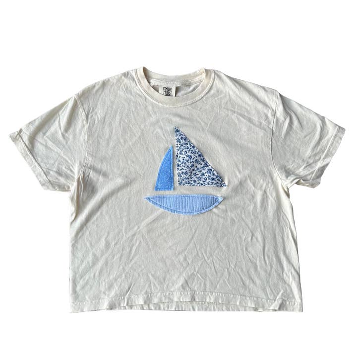 Patchwork Sailboat Comfort Colors Boxy Tshirt for wholesale by Slow Rise LLC